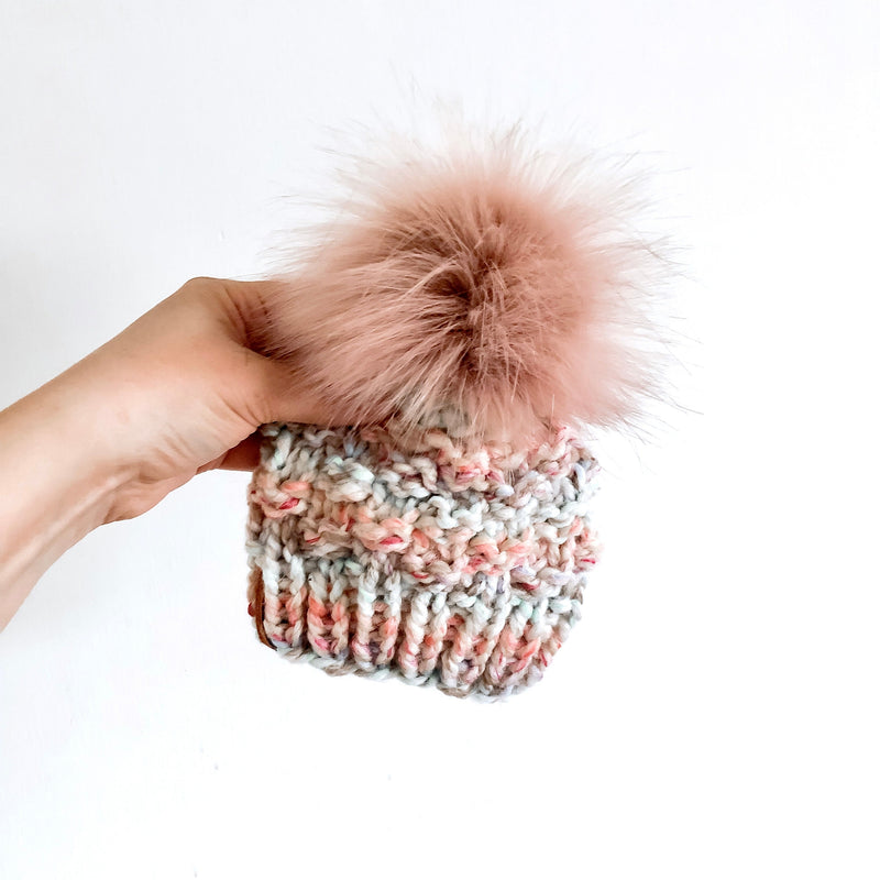 Rough Bark Knits -Adult Olive Beanie Cotton Candy