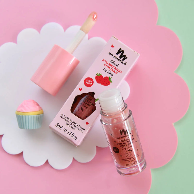 No Nasties -  Shimmery Pastel Pink, Strawberry Cupcake Natural Lip Gloss for Kids