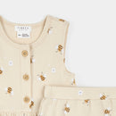 Petit Len Ribbed Short Set Bees Print on Beige