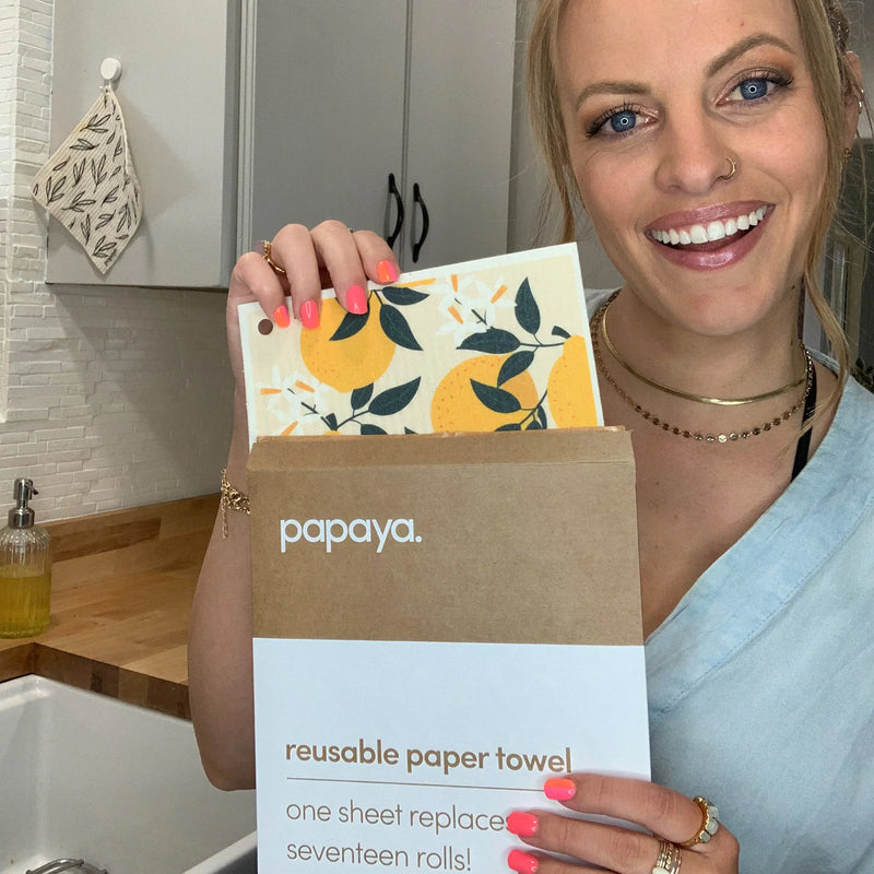 Papaya Reusable Paper Towel 2-pack 2 Sheets + 1 Hanging Hook - Squeeze the Day