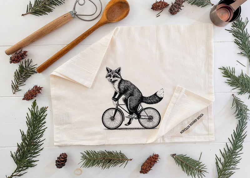 Your Green Kitchen - Tea Towel Biking Fox