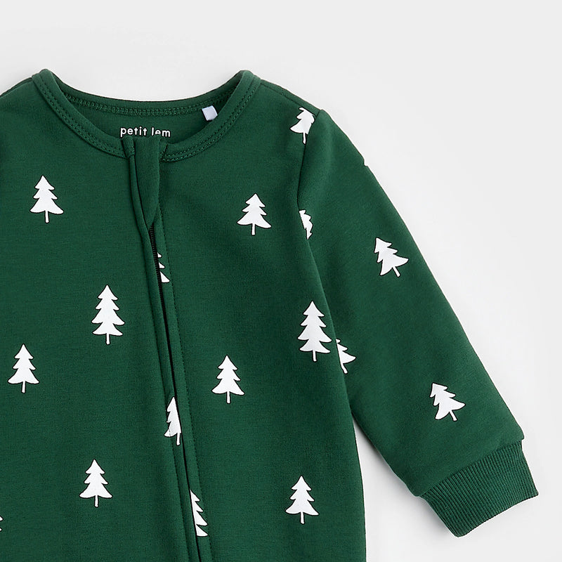 Petit Lem  - Pine Trees Print on Trekking Green Fleece Playsuit - FINAL SALE