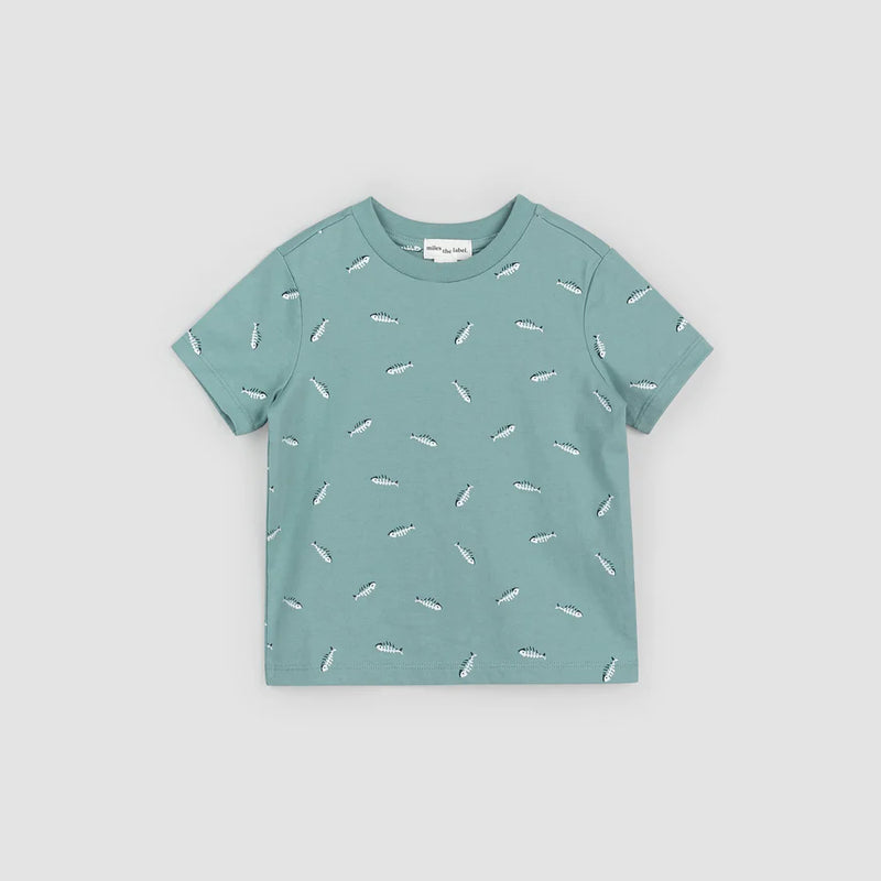 Miles the Label - Fish Print on Teal Knit T-Shirt
