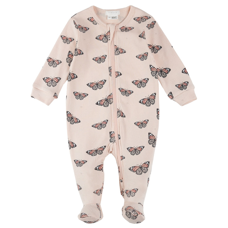 Petit Lem Monarch Print on Ribbed Cherry Blossom Footed Sleeper