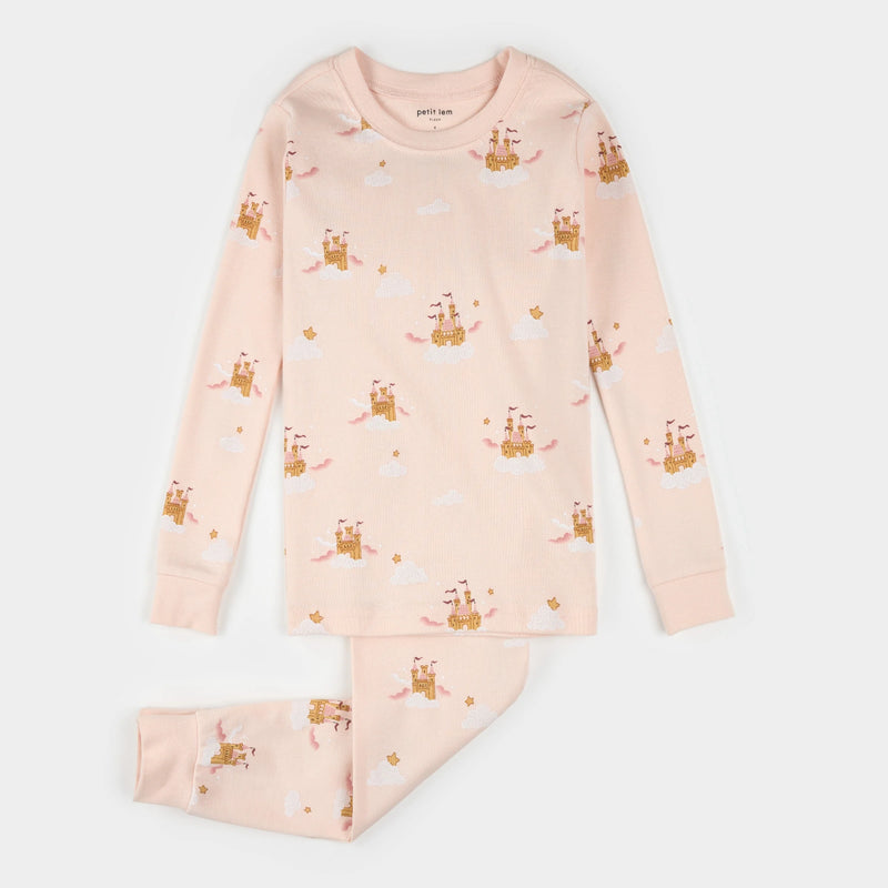Petit Lem Magic Castle Print on Light Pink PJ Set