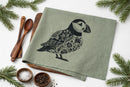 Your Green Kitchen - Tea Towel Puffin on Forest Green Linen