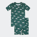Petit Lem Summer Sleep Set Shark Print on Deep Green