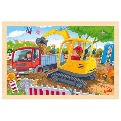 Goki - 24 pc Wooden Jigsaw Puzzle - Excavator