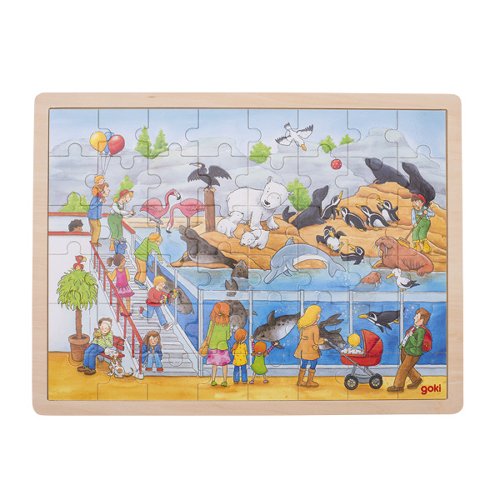 Goki - 48 pc Wooden Jigsaw Puzzle - Visit At The Zoo