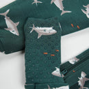 Petit Lem Convertible Sleeper Shark Print on Deep Green