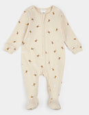 Petit Lem Ribbed Sleeper Bees Print on Beige