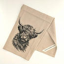 Your Green Kitchen - Tea Towel Highland Cow on Taupe Linen
