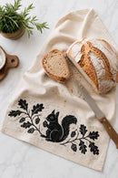 Your Green Kitchen - Tea Towel Acorn & Squirrel on Taupe Linen