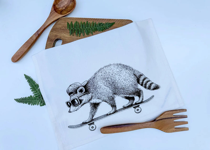 Your Green Kitchen -  Tea Towel Skater Raccoon