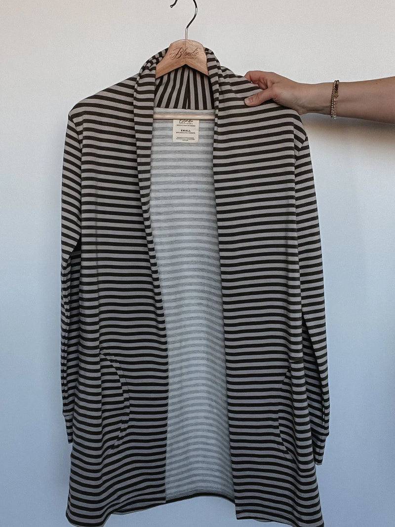 Blondie Apparel - Briton Bamboo Cardigan Stone/Clay Stripe