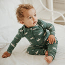 Petit Lem Convertible Sleeper Shark Print on Deep Green