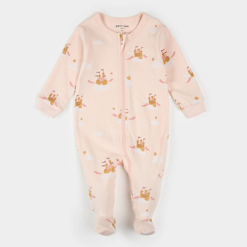 Petit Lem Magic Castle Print on Light Pink Sleeper