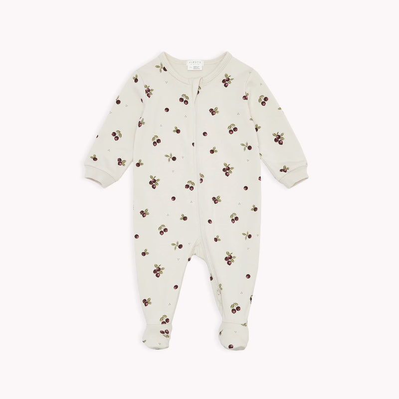 Petit Lem - Creme Footed Sleeper with Cranberry Print