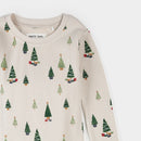 Petit Lem Christmas Tree Print on Cream PJ Set