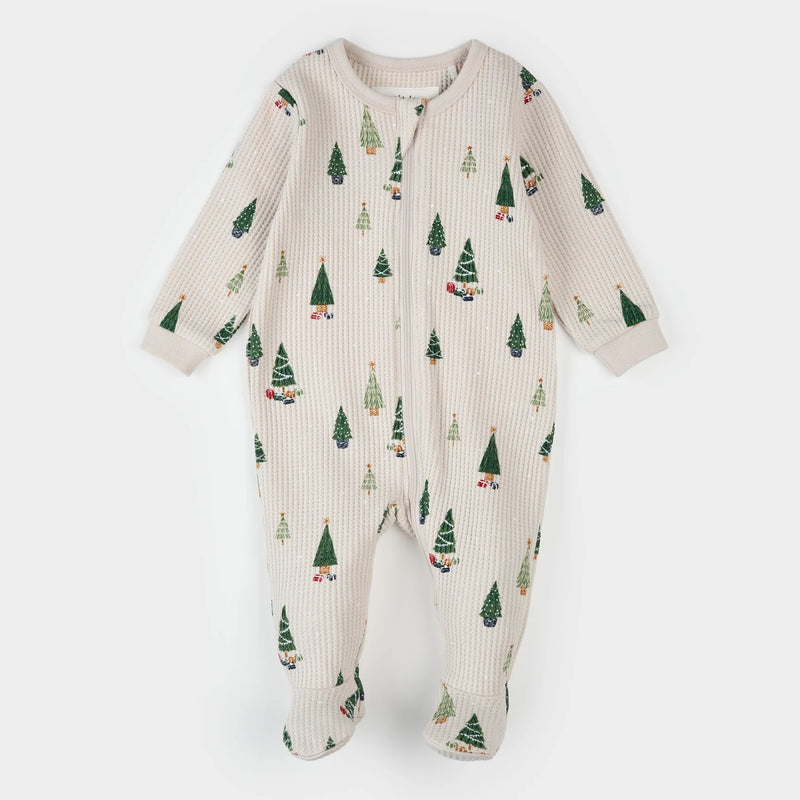 Petit Lem Christmas Tree Print on Cream Sleeper