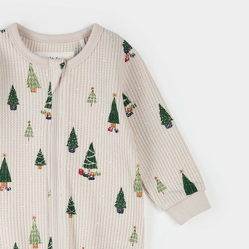 Petit Lem Christmas Tree Print on Cream Sleeper