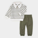 Petit Lem Farm Green Striped Collared Outfit Set