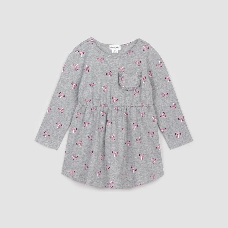 Miles The Label - Ribbon Bows Print On Heather Grey Dress