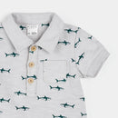 Petit Lem Sharks on Light Grey Romper
