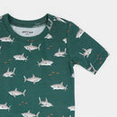 Petit Lem Summer Sleep Set Shark Print on Deep Green
