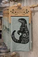 Your Green Kitchen - Tea Towel Otter on Green Smoke Linen
