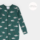 Petit Lem Convertible Sleeper Shark Print on Deep Green