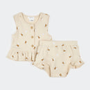 Petit Len Ribbed Short Set Bees Print on Beige
