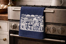 Your Green Kitchen - Tea Towel Field of Mushrooms on Navy Linen