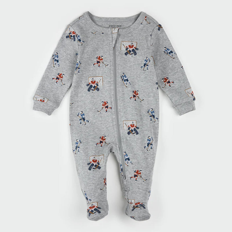 Petit Lem Hockey Player Print on Heather Grey Sleeper