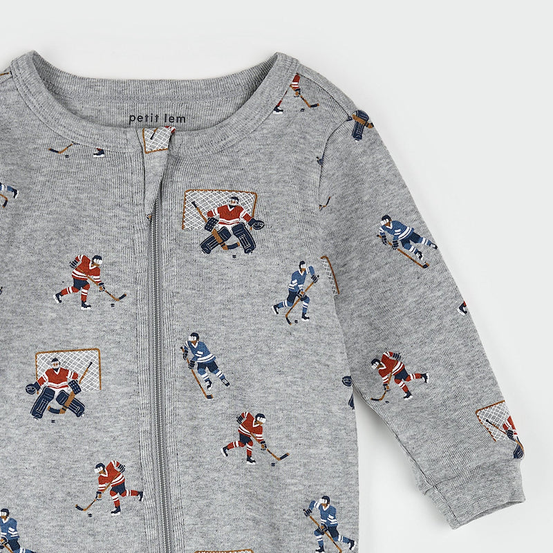 Petit Lem Hockey Player Print on Heather Grey Sleeper