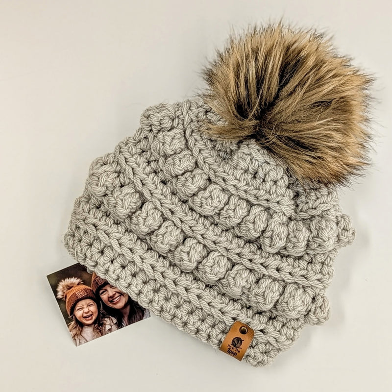 I'm In The Loop Hand Made Bobble Beanie - Infant / Child - Linen