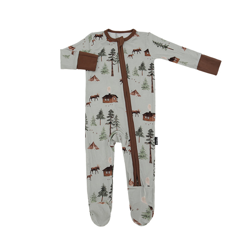 Belan J Footed Zipper Sleeper Moose on Green - FINAL SALE