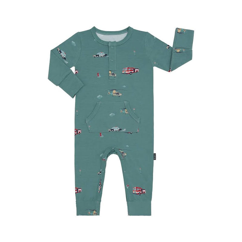 Belan J Long Sleeve Pocket Romper Emergency Vehicles