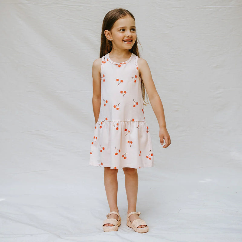 Miles The Label Cherry Print on Blush Racerback Jersey Dress