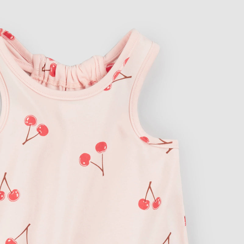 Miles The Label Cherry Print on Blush Racerback Jersey Dress