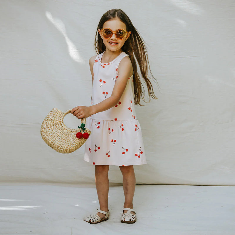 Miles The Label Cherry Print on Blush Racerback Jersey Dress