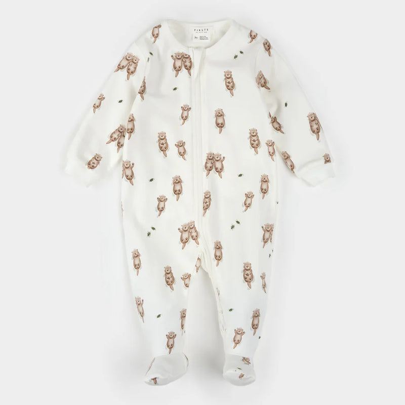 Petit Lem Otter Print on Off-White Sleeper