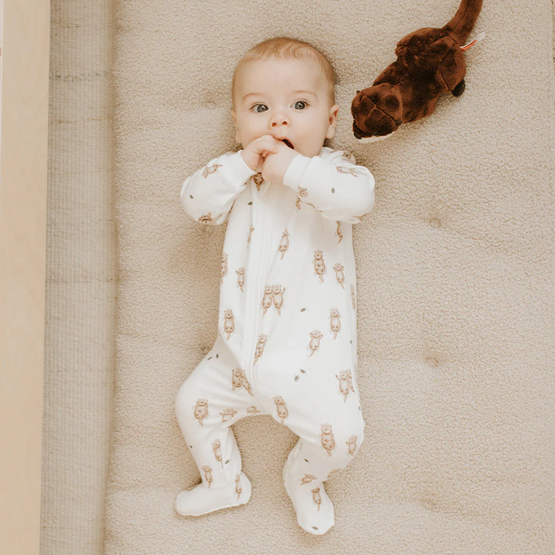 Petit Lem Otter Print on Off-White Sleeper