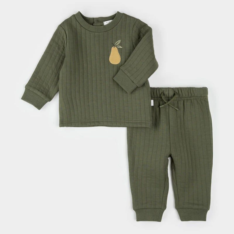 Petit Lem Pear Print on Fall Green Quilted Set