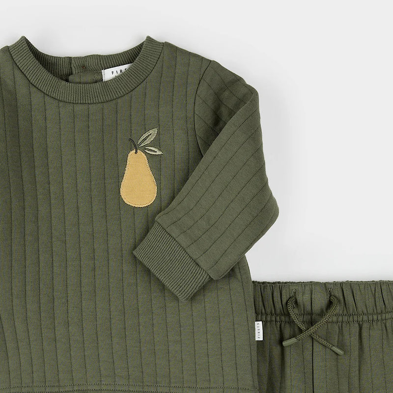 Petit Lem Pear Print on Fall Green Quilted Set