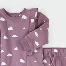Petit Lem Cloud Print on Elderberry Outfit Set