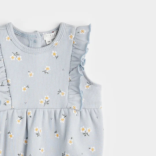 Petit Lem - Daisy Print on Blue Bubble Romper