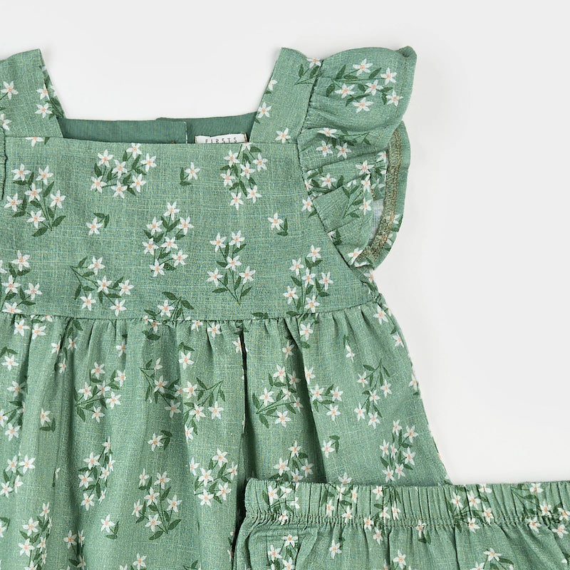 Petit Lem Exotic Flowers Print Cross Hatch Dress Set