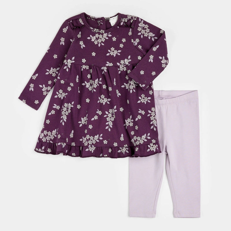 Petit Lem Fall Botanicals Print Jersey Dress Set - FINAL SALE