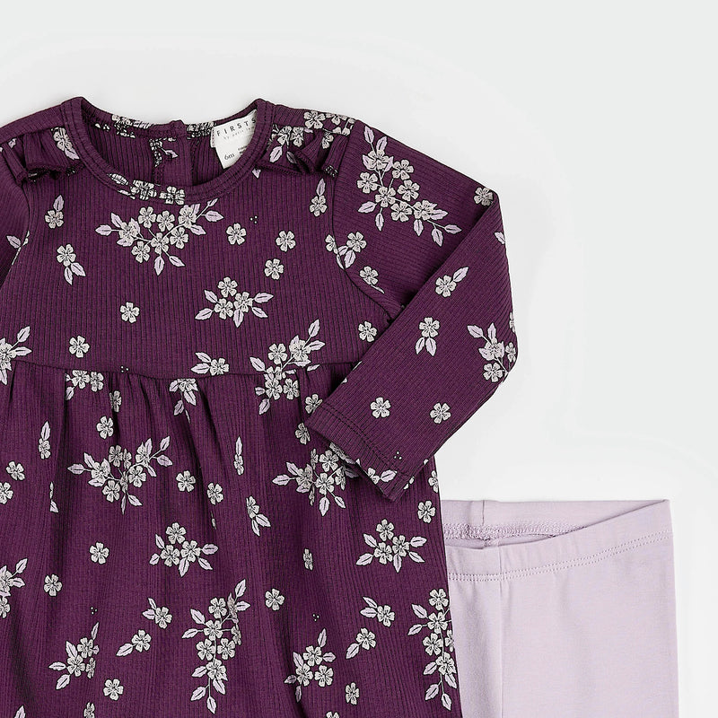 Petit Lem Fall Botanicals Print Jersey Dress Set - FINAL SALE